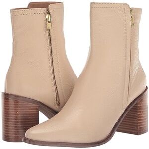 Seychelles Beige Leather Ankle Boots with Stacked Heel
